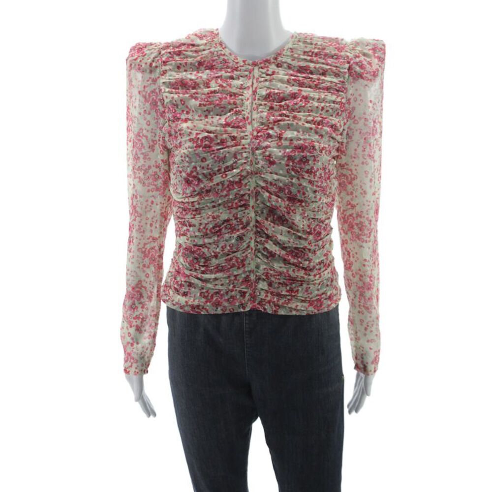Let Me Be Women Floral Polyester Zip Round Neck Long Sleeve Basic Blouse Size M